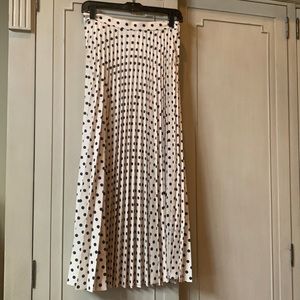 Mango Pleated Polka Dot Midi Skirt XS Black Ivory